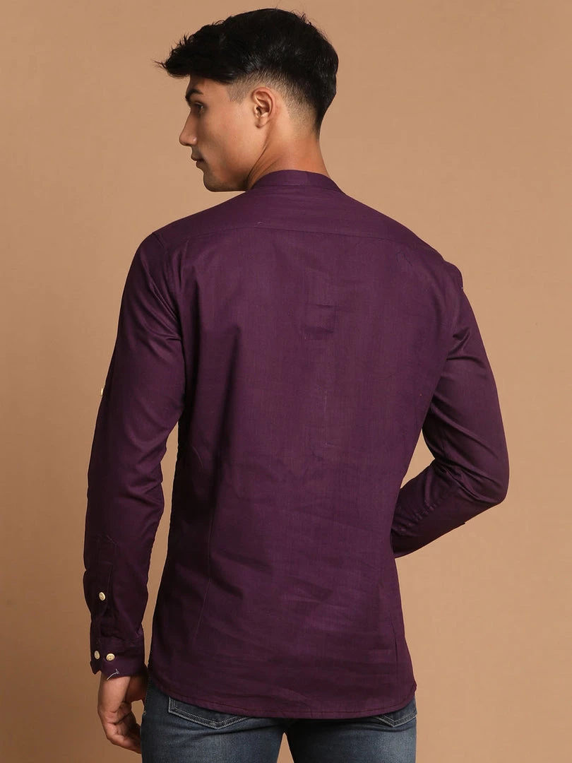 VASTRAMAY Men's Purple Color Short Cotton Kurta 5 VASTRAMAY Men's Purple Color Short Cotton Kurta