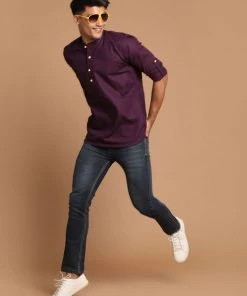 VASTRAMAY Men's Purple Color Short Cotton Kurta 12 VASTRAMAY Men's Purple Color Short Cotton Kurta