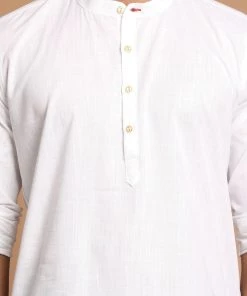 VASTRAMAY Men's White Color Short Cotton Kurta
