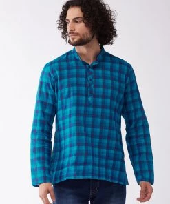 VASTRAMAY Men's Blue Pure Cotton Kurta