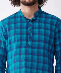 VASTRAMAY Men's Blue Pure Cotton Kurta