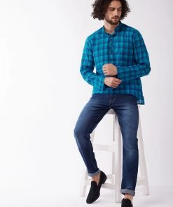 VASTRAMAY Men's Blue Pure Cotton Kurta