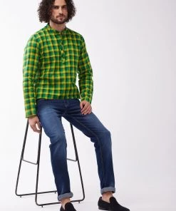 VASTRAMAY Men's Green Pure Cotton Kurta Rakhi 14 VASTRAMAY Men's Green Pure Cotton Kurta Rakhi