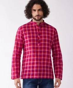 VASTRAMAY Men's Purple Pure Cotton Kurta