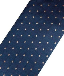 Vastramay Jari Embroidery Blue And Gold Silk Blend Fabric