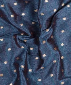 Vastramay Jari Embroidery Blue And Gold Silk Blend Fabric