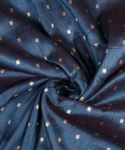Vastramay Jari Embroidery Blue And Gold Silk Blend Fabric
