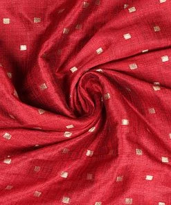 Vastramay Jari Embroidery Maroon And Gold Silk Blend Fabric