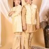 Vastramay Banarasi Gold And Rose Gold Woven Siblings Set
