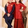 Vastramay Banarasi Maroon Woven Siblings Set