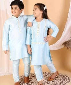 Vastramay Aqua Viscose Kurta Pyjama Siblings Set
