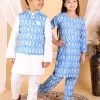 Vastramay Aqua Blue Traditional Ikkat Print Siblings Set 1 Vastramay Aqua Blue Traditional Ikkat Print Siblings Set