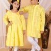 Vastramay Mustared Pure Cotton Chikankari Siblings Set