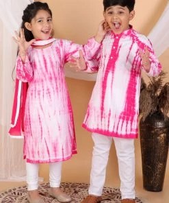 Vastramay Pink Tie And Dye Pattern Cotton Siblings Set