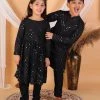 Vastramay Black Color Mirror Work Kurta Pyjama Siblings Set