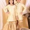 Vastramay Silk Blend Gold And Rose Gold Woven Sibling Set
