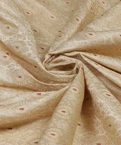 Vastramay Banarasi Meena Jari Beige And Maroon Silk Blend Fabric