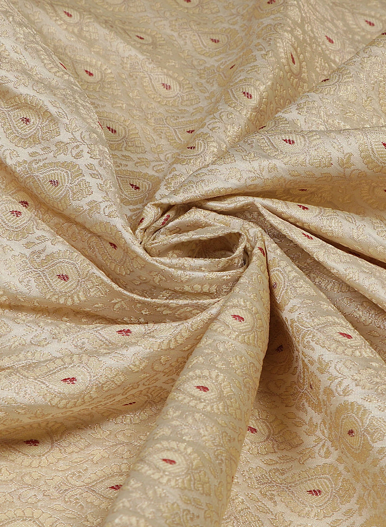 Vastramay Banarasi Meena Jari Beige And Maroon Silk Blend Fabric 3 Vastramay Banarasi Meena Jari Beige And Maroon Silk Blend Fabric