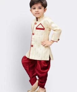 JBN Creation Boys' Gold Cotton Silk Kurta And Dhoti Pant Set
