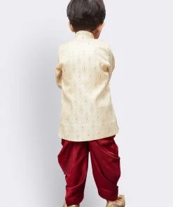 JBN Creation Boys' Gold Cotton Silk Kurta And Dhoti Pant Set