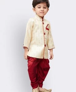 JBN Creation Boys' Gold Cotton Silk Kurta And Dhoti Pant Set