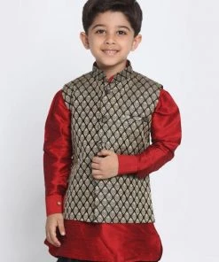 JBN Creation Boys' Black Cotton Silk Blend Nehru Jacket
