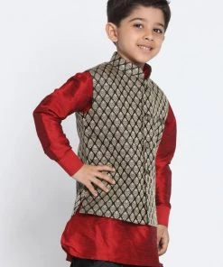 JBN Creation Boys' Black Cotton Silk Blend Nehru Jacket
