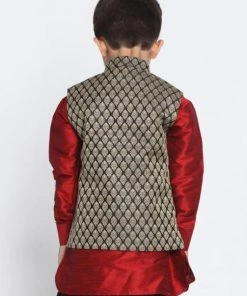 JBN Creation Boys' Black Cotton Silk Blend Nehru Jacket 12 JBN Creation Boys' Black Cotton Silk Blend Nehru Jacket