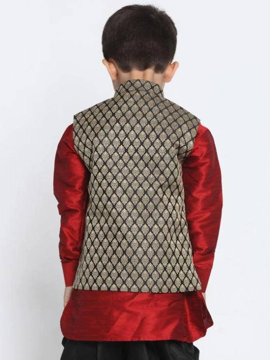 JBN Creation Boys' Black Cotton Silk Blend Nehru Jacket 6 JBN Creation Boys' Black Cotton Silk Blend Nehru Jacket