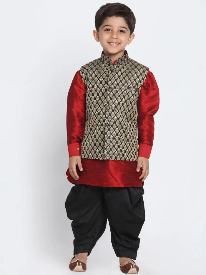 JBN Creation Boys' Black Cotton Silk Blend Nehru Jacket 7 JBN Creation Boys' Black Cotton Silk Blend Nehru Jacket