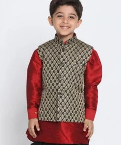JBN Creation Boys' Black Cotton Silk Blend Nehru Jacket 14 JBN Creation Boys' Black Cotton Silk Blend Nehru Jacket