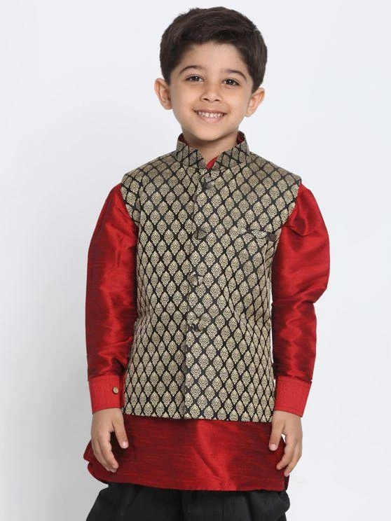 JBN Creation Boys' Black Cotton Silk Blend Nehru Jacket 8 JBN Creation Boys' Black Cotton Silk Blend Nehru Jacket