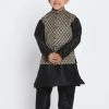 JBN Creation Boys' Black Cotton Silk Blend Kurta, Waistcoat And Pyjama Set