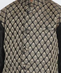 JBN Creation Boys' Black Cotton Silk Blend Kurta, Waistcoat And Pyjama Set 11 JBN Creation Boys' Black Cotton Silk Blend Kurta, Waistcoat And Pyjama Set