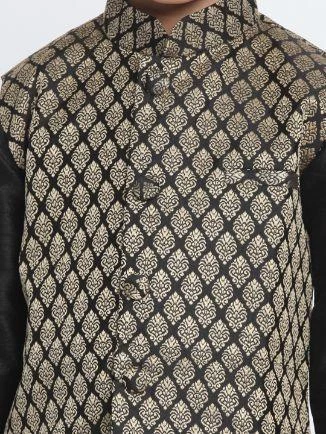 JBN Creation Boys' Black Cotton Silk Blend Kurta, Waistcoat And Pyjama Set 5 JBN Creation Boys' Black Cotton Silk Blend Kurta, Waistcoat And Pyjama Set