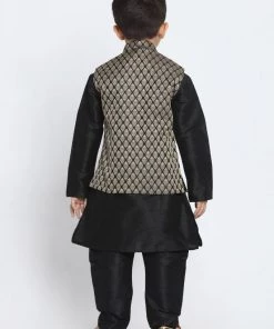 JBN Creation Boys' Black Cotton Silk Blend Kurta, Waistcoat And Pyjama Set 12 JBN Creation Boys' Black Cotton Silk Blend Kurta, Waistcoat And Pyjama Set