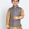 JBN Creation Blue Silk Blend Nehru Jacket Boys