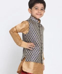JBN Creation Blue Silk Blend Nehru Jacket Boys