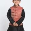 JBN Creation Boys' Maroon Cotton Silk Blend Nehru Jacket
