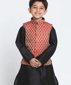 JBN Creation Boys' Maroon Cotton Silk Blend Nehru Jacket