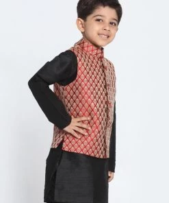 JBN Creation Boys' Maroon Cotton Silk Blend Nehru Jacket