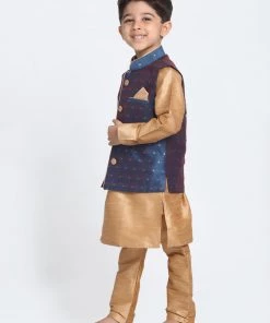 Vastramay Banarasi Blue And Rose Gold Woven Siblings Set 13 Vastramay Banarasi Blue And Rose Gold Woven Siblings Set