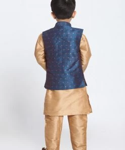 Vastramay Banarasi Blue And Rose Gold Woven Siblings Set 14 Vastramay Banarasi Blue And Rose Gold Woven Siblings Set