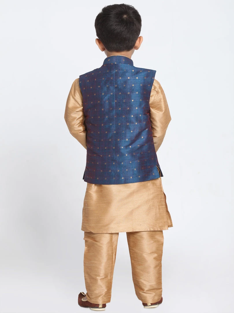 Vastramay Banarasi Blue And Rose Gold Woven Siblings Set 8 Vastramay Banarasi Blue And Rose Gold Woven Siblings Set