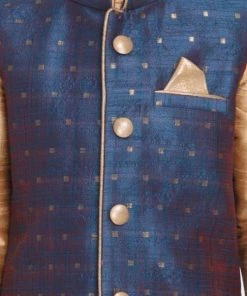 JBN Creation Boys Boy's Deep Blue Cotton Silk Blend Ethnic Jacket, Rose Gold Kurta And Maroon Dhoti Pant Set 11 JBN Creation Boys Boy's Deep Blue Cotton Silk Blend Ethnic Jacket, Rose Gold Kurta And Maroon Dhoti Pant Set