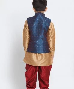 Vastramay Banarasi Blue And Rose Gold Woven Siblings Set 14 Vastramay Banarasi Blue And Rose Gold Woven Siblings Set