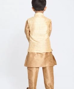 Vastramay Banarasi Gold And Rose Gold Woven Siblings Set