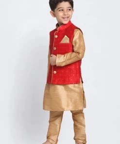 Vastramay Banarasi Maroon Woven Siblings Set