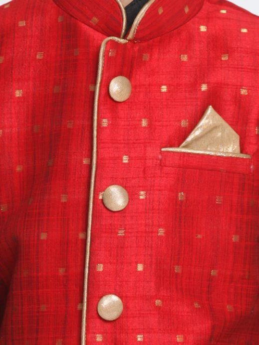 JBN Creation Boys' Maroon Cotton Silk Blend Ethnic Jacket, Black Kurta And Maroon Dhoti Pant Set 5 JBN Creation Boys' Maroon Cotton Silk Blend Ethnic Jacket, Black Kurta And Maroon Dhoti Pant Set