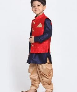 Vastramay Banarasi Maroon Woven Siblings Set